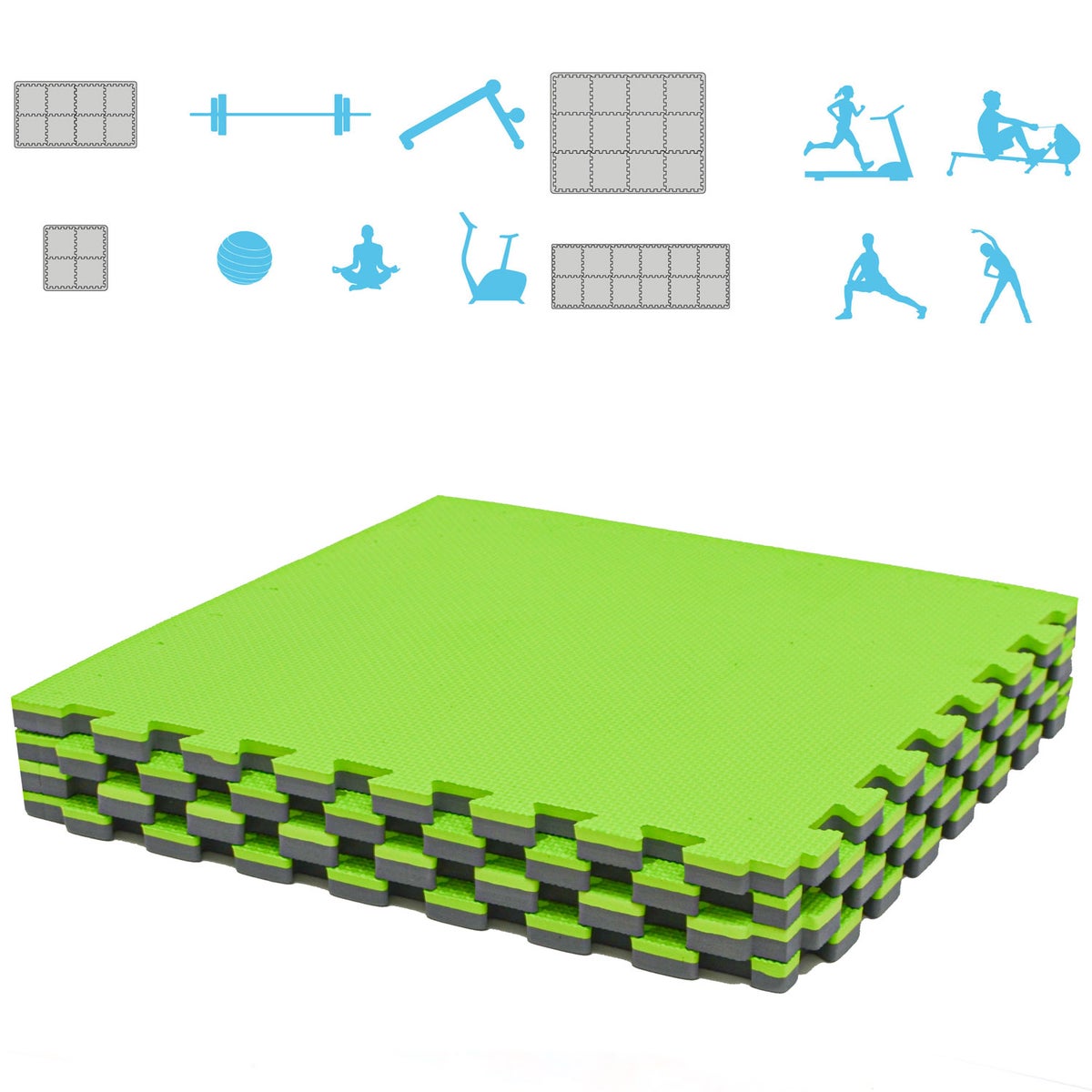 1m² Vloerbescherming Fitnessmat - 4 Oefenmatten 50x50x2cm Groen Grijs