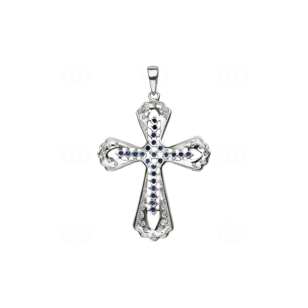 Kreuzanhänger 750/18 K Weissgold mit Saphiren & Diamanten 0.15 ct H/si