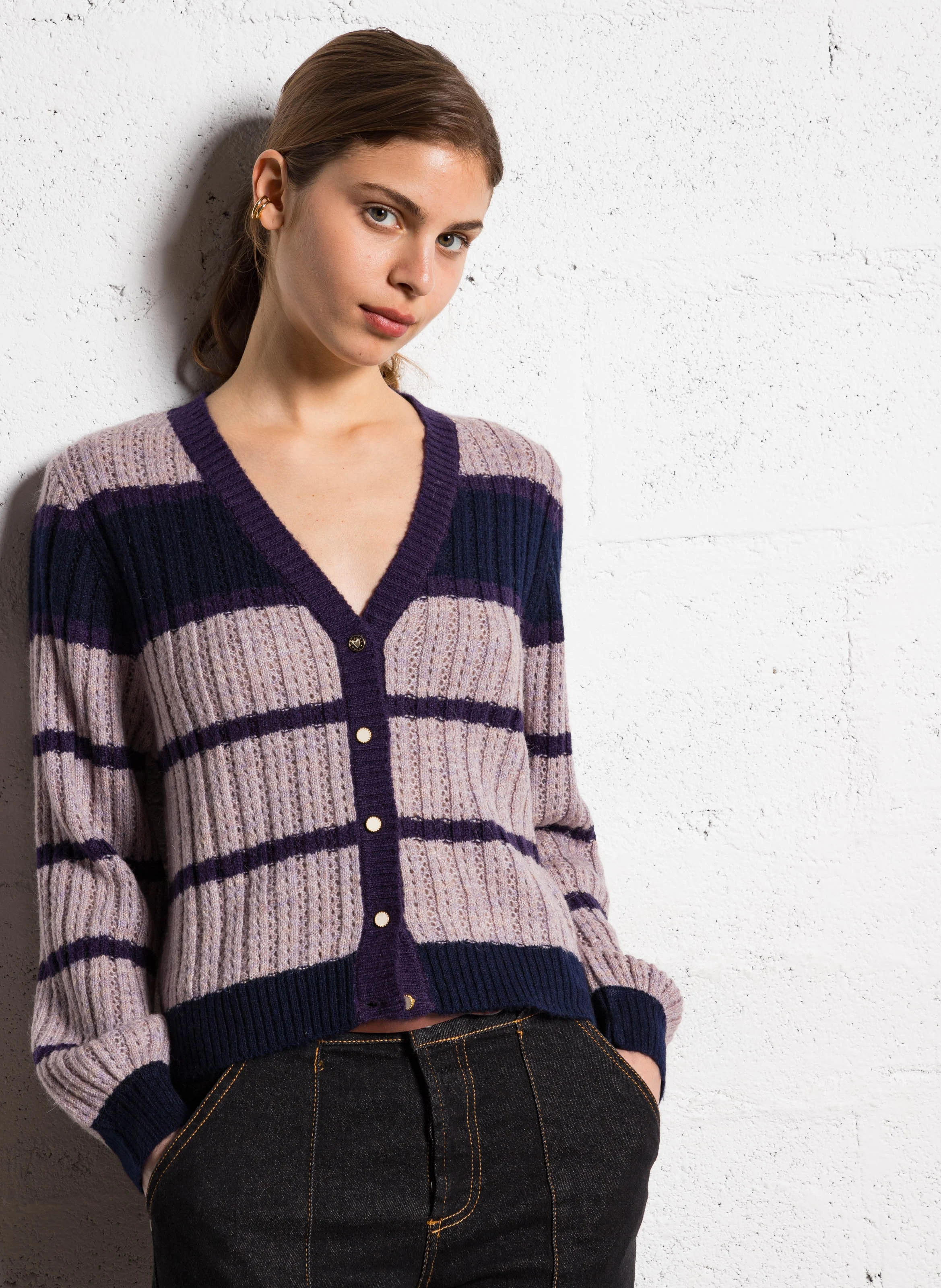 Gilet court droit col V | Bleu