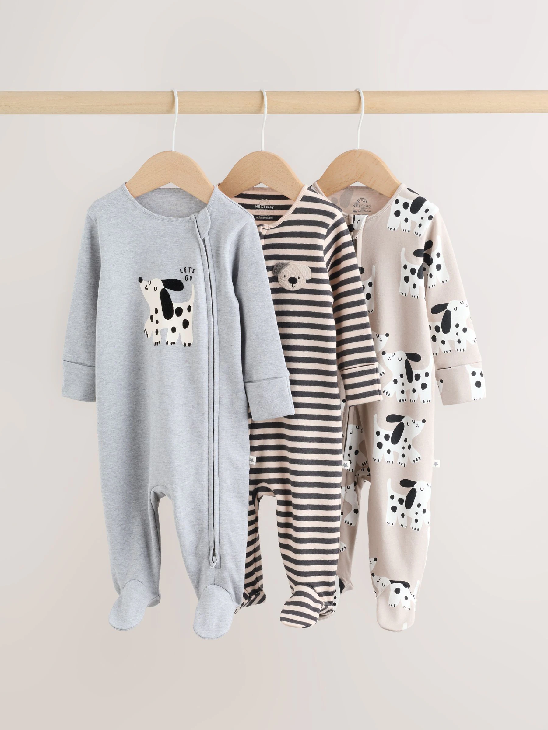 Zwart-wit met hond - Verpakking van 3 babypyjama's met tweewegrits (0-2jr)