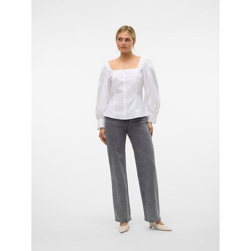 Vero Moda Tessa Wide Studs Jeans, Light Grey Denim, W33/L32