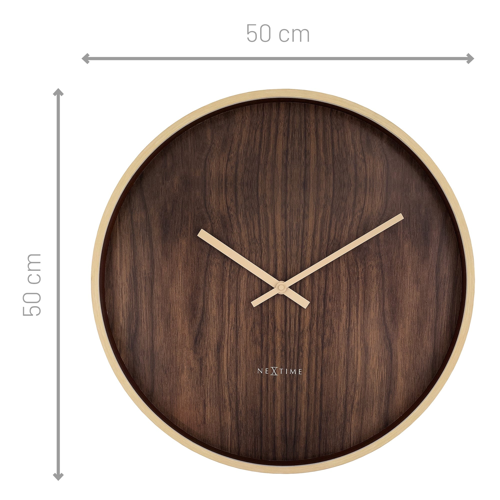 NeXtime - Wandklok 50cm - Stille - Lichtbruin|Darkbruin - Plastic -