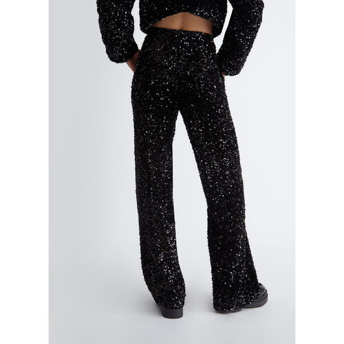 Liu Jo - Pantalón de terciopelo con lentejuelas Negro