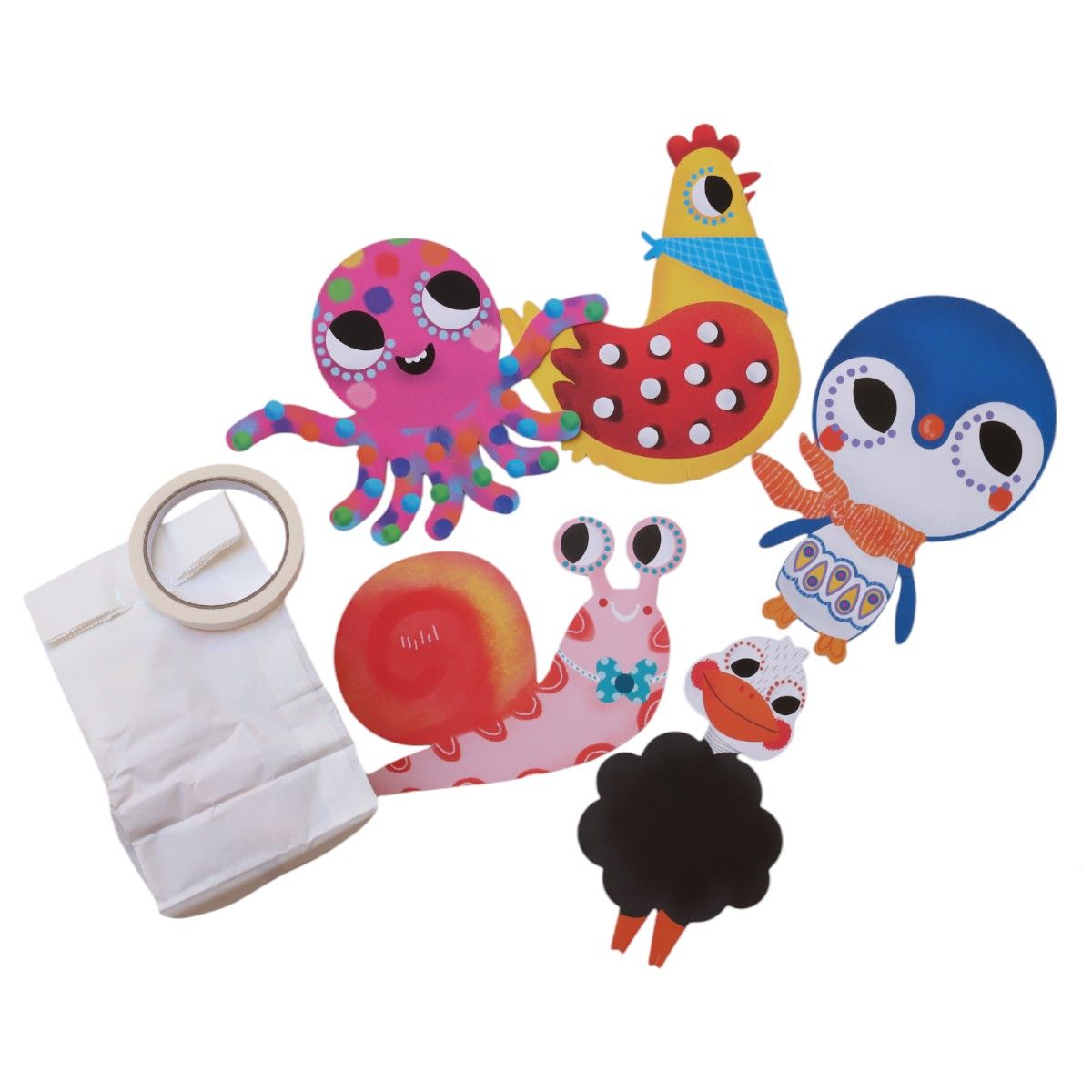 Kit pompons à coller animaux Mercredi et Patati