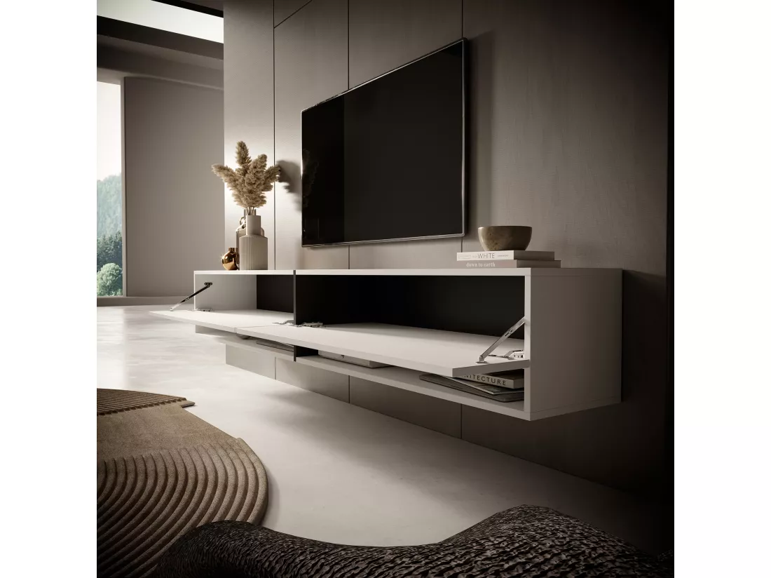 Meuble tv 200 cm -blanc avec insert graphite - MIRRGO