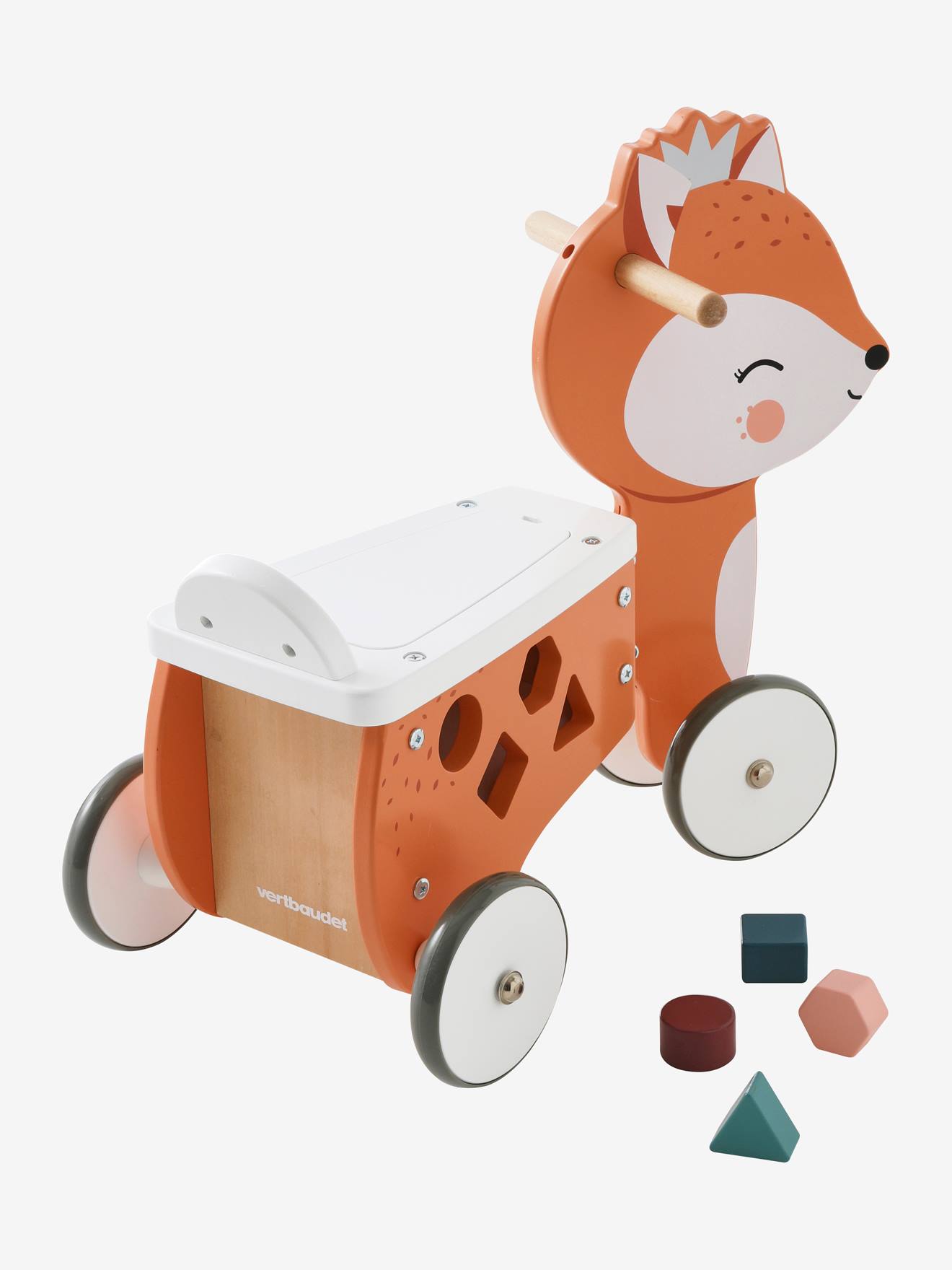 Raposa de brinquedo multicolorida para montar, com porta-malas.