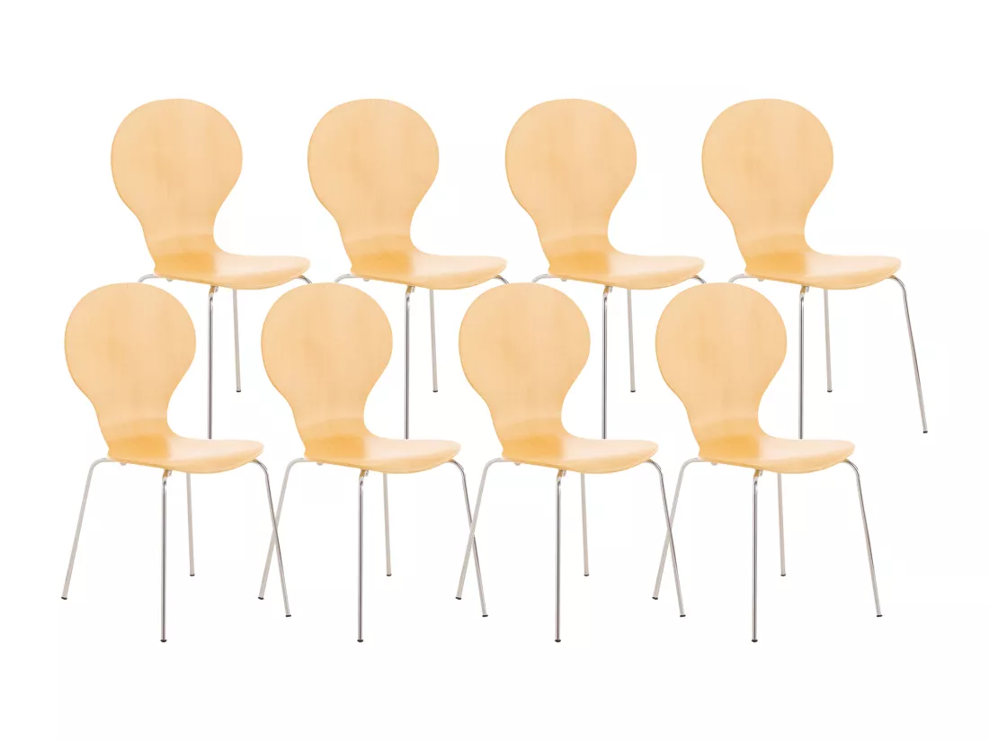 Lot de 8 Chaise de conférence - Bois - Nature - DIEGO