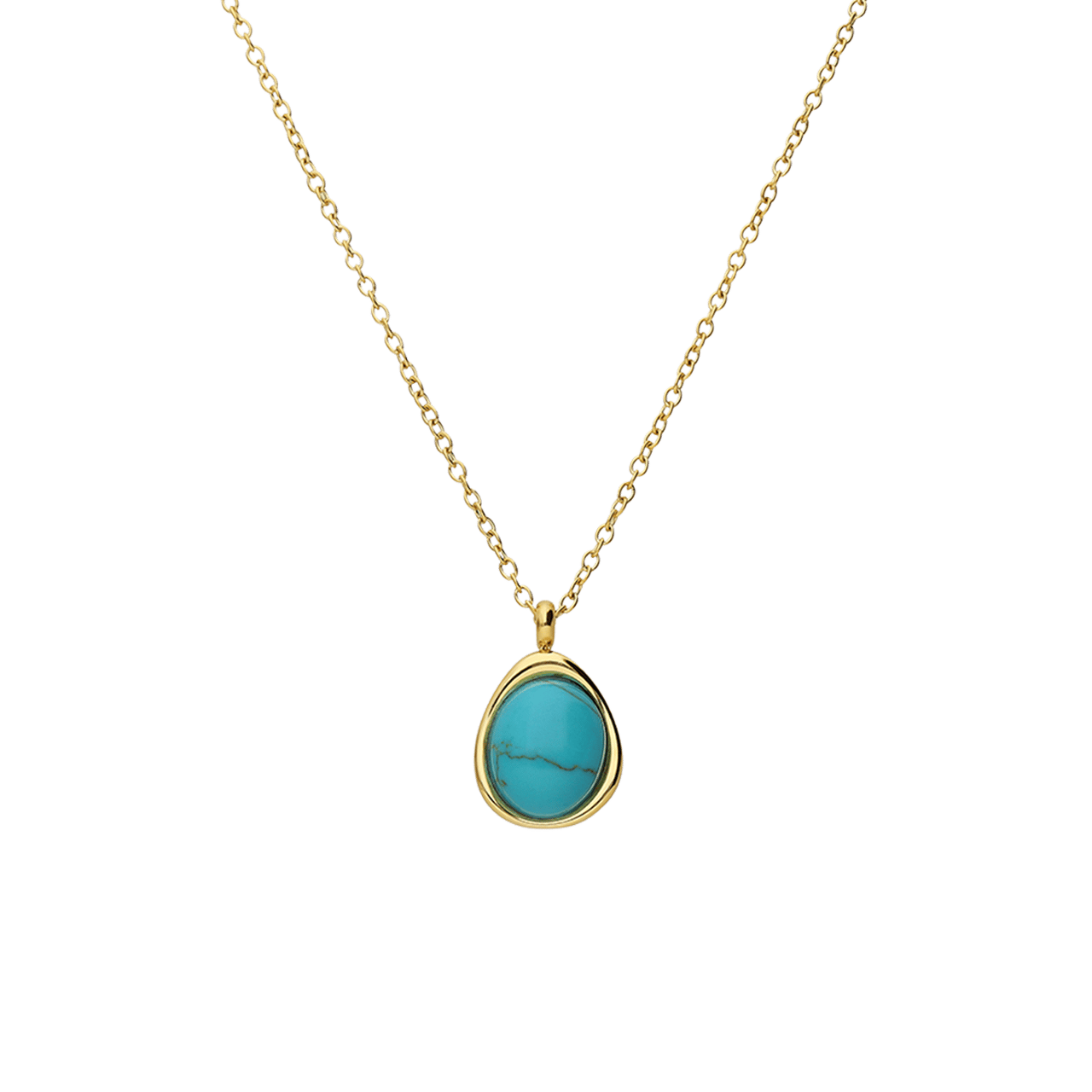 Stalen goldplated ketting met turquoise ovaal