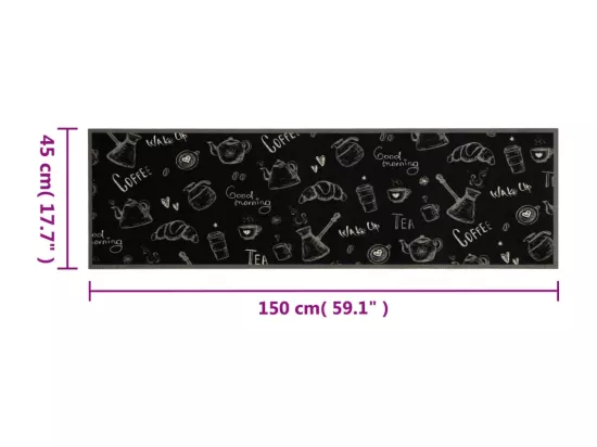 Tapis de cuisine lavable imprimé Morning noir 45x150 cm velours