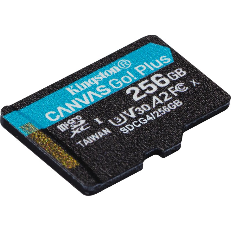 Kingston Technology Carte microSDXC Canvas Go Plus Gen4 200R A2 U3 de 256 Go, pack unique sans ADP