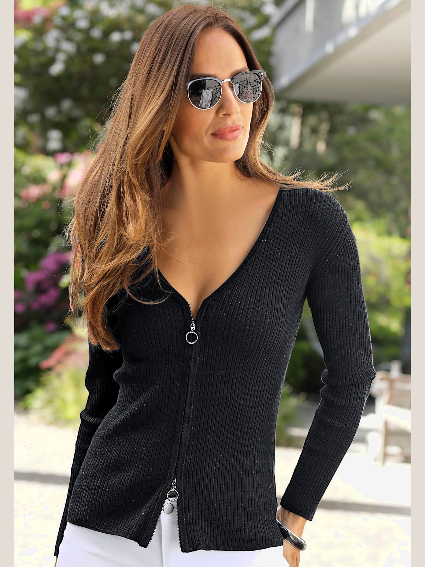 Veste courte en tricot à structure côtelée