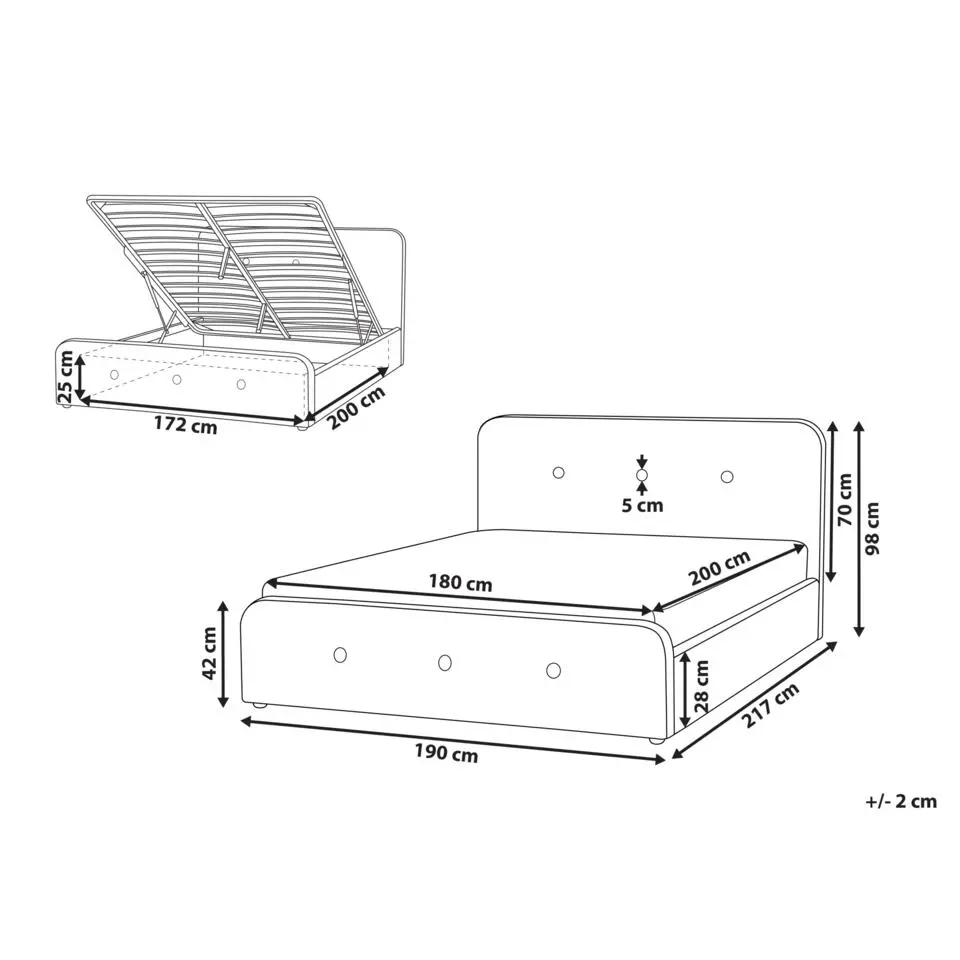 RENNES - Bed met opbergruimte - Donkergrijs - 180x200 cm - Polyester