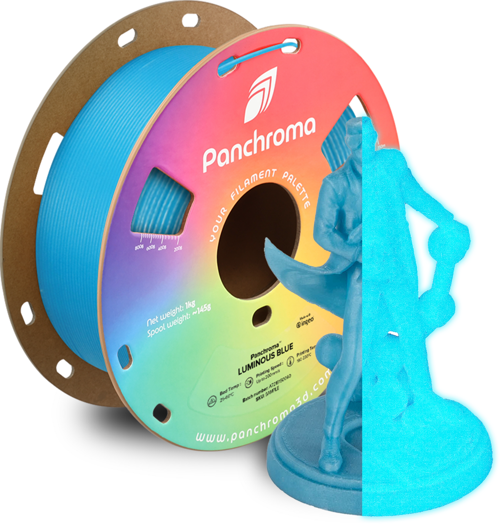 Polymaker  Panchroma™ PLA Luminous Blue, 1,75 mm / 1000 g    Faszinierender Glow in the Dark Effekt in Blau