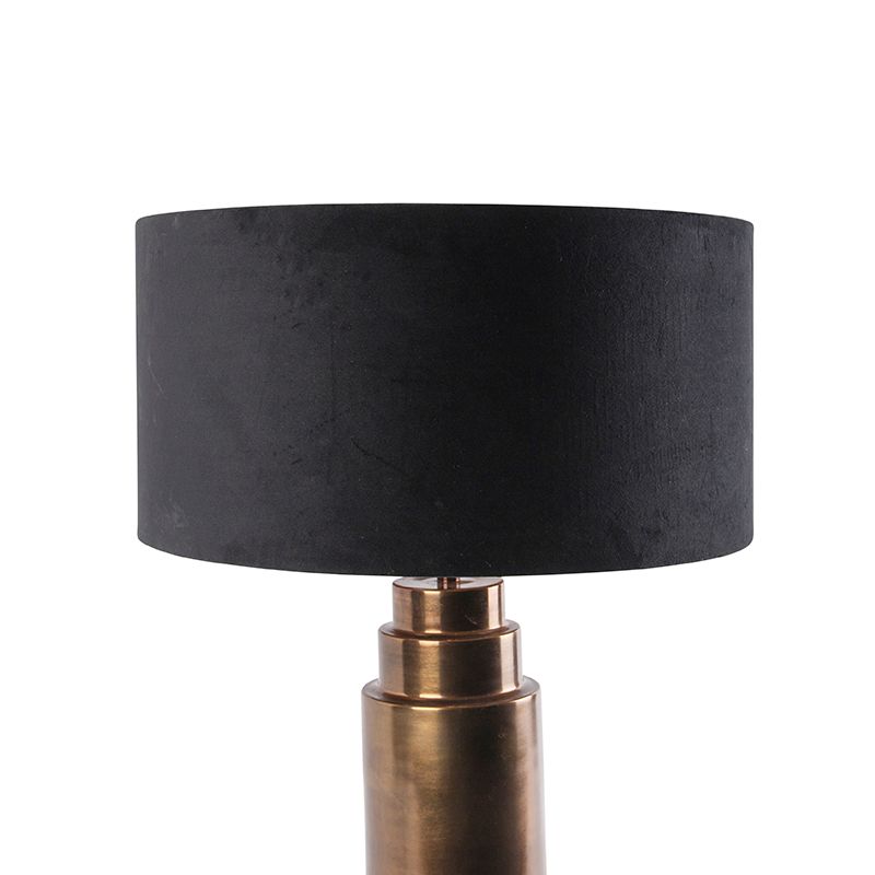 Art deco tafellamp brons velours kap zwart met goud 50 cm - Bruut