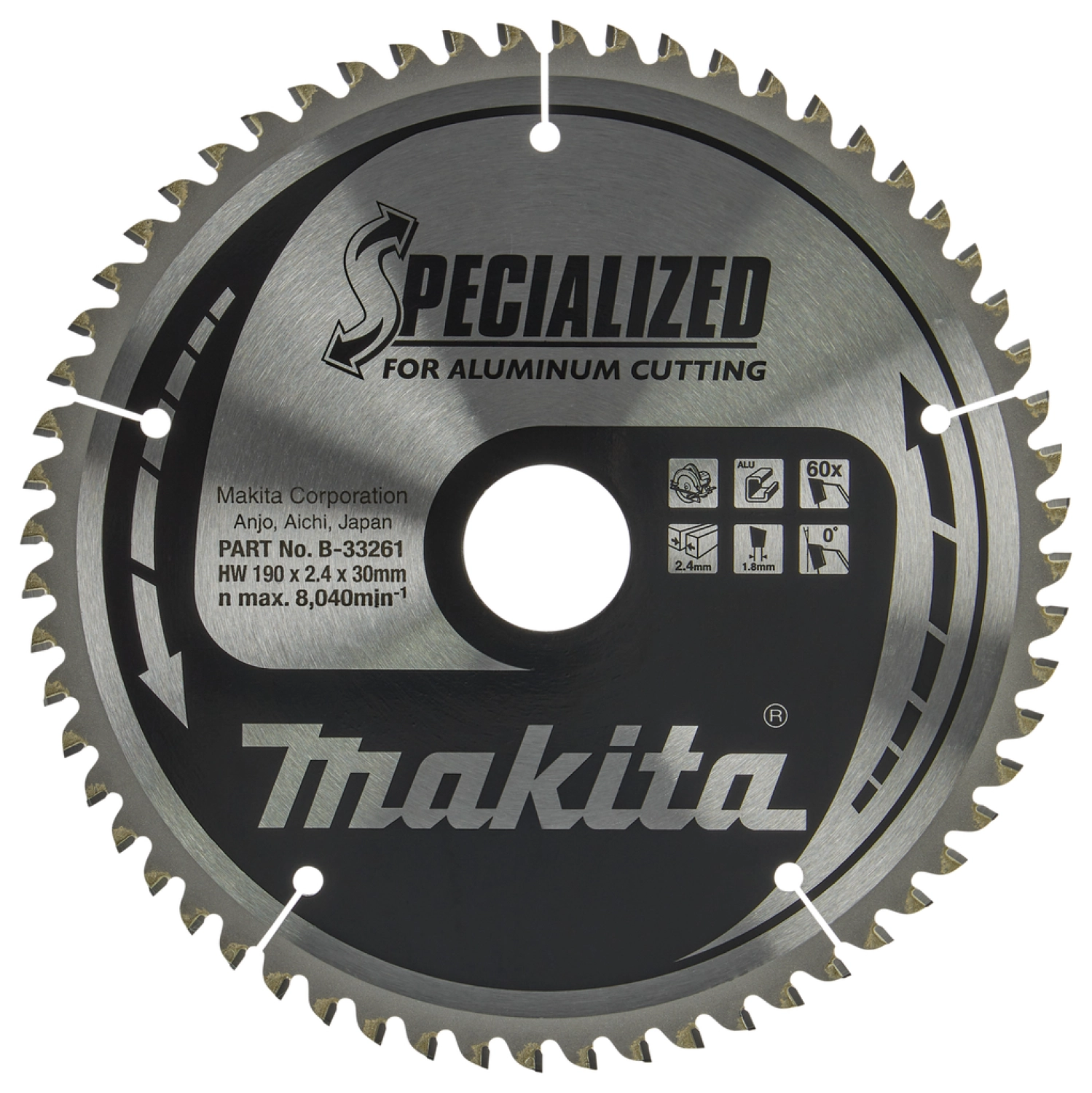 Makita B-33261 Specialized Cirkelzaagblad 190x30x2,4 60T - Aluminium