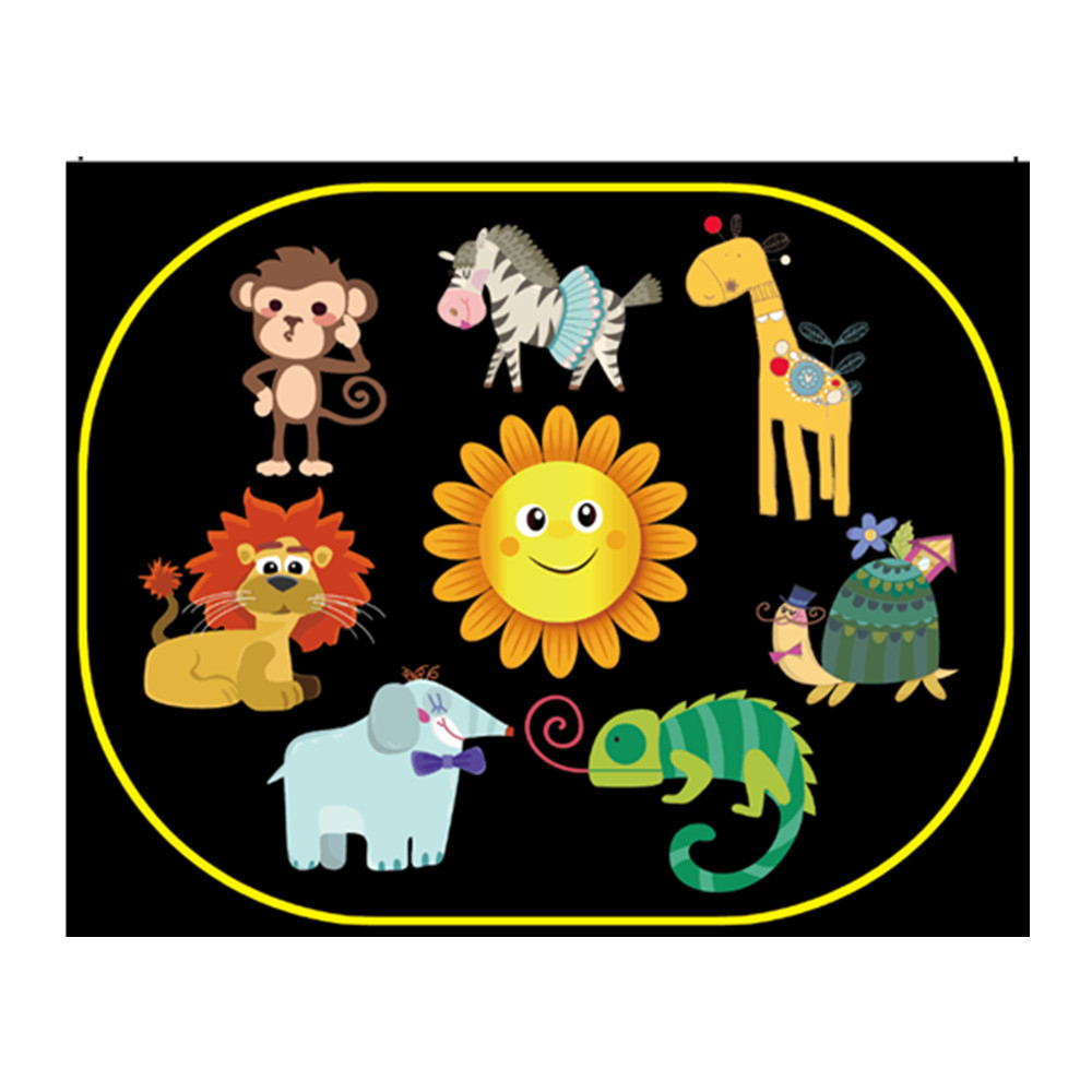 (2er Set) 44x36cm Statische Pop-Up Auto Sonnenblende Kinder Seitenscheibe mit UV-Schutz - Safari