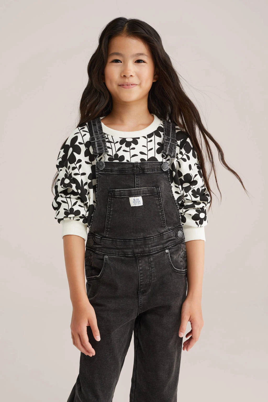 WE Fashion Blue Ridge denim loose tuinbroek black denim