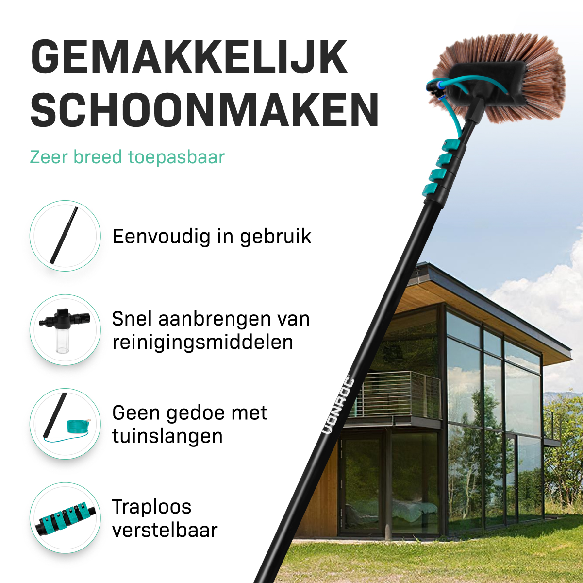 VONROC Telescopische wasborstelset - 6,5 meter