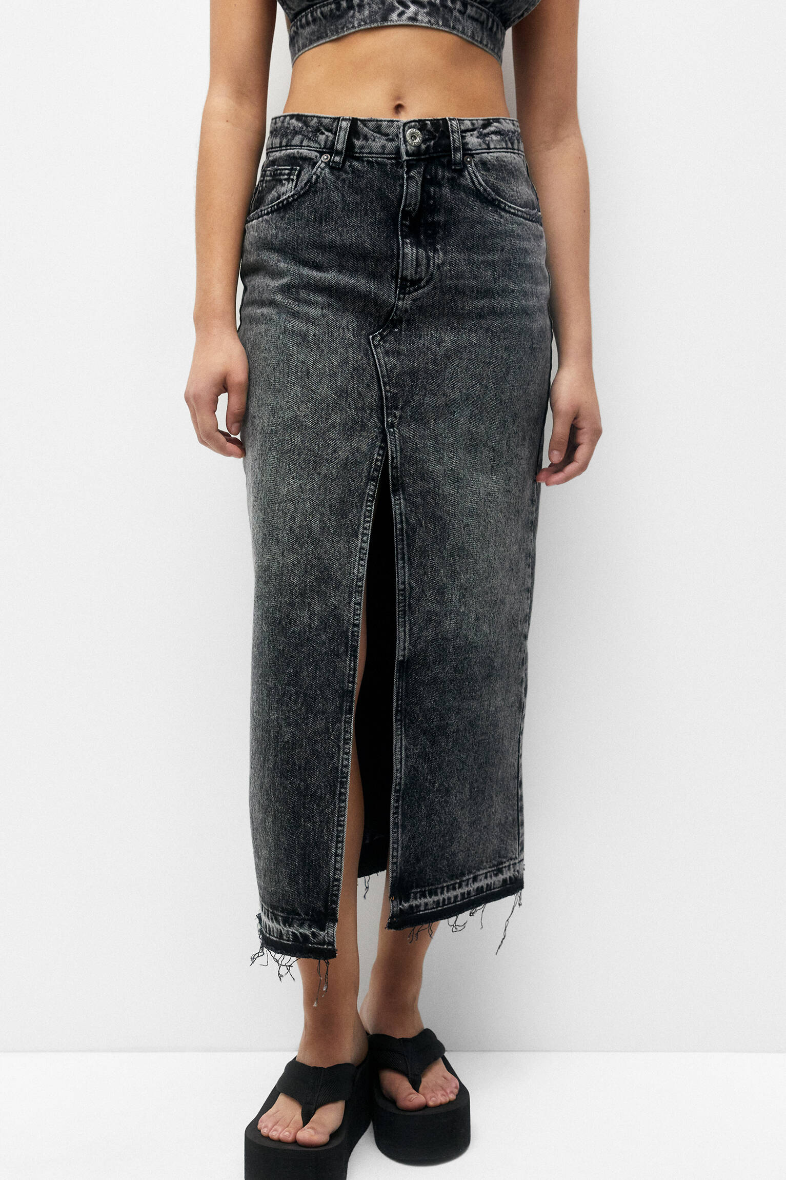 SAIA LONGA JEANS - CINZA