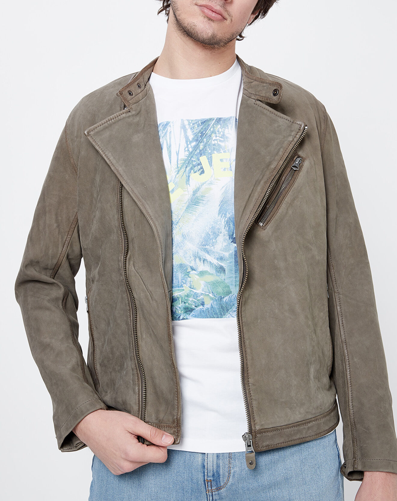 Pepe Jeans Blouson en Velours de Cuir de Chèvre Goodman gris foncé