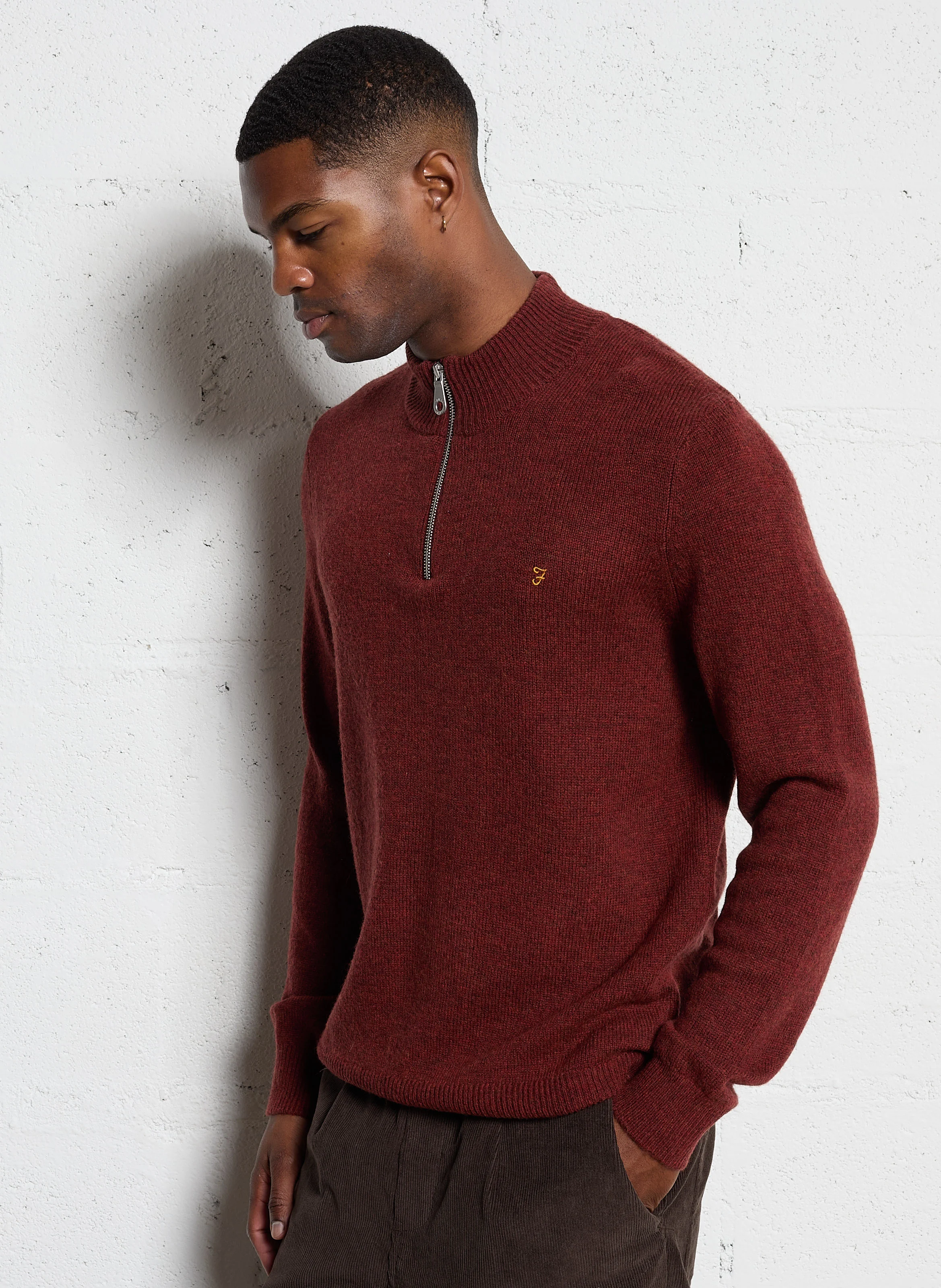 BIRCHALL - Pul col zippé en laine | Rouge