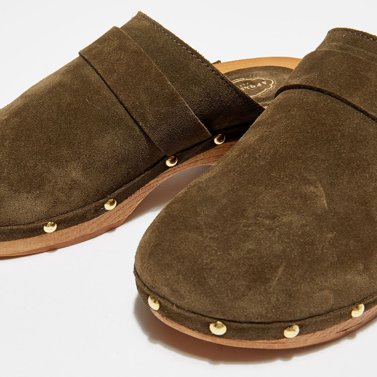 Apologie Studio Sabots en Velours de Cuir Paige kaki - Talon 4.5 cm