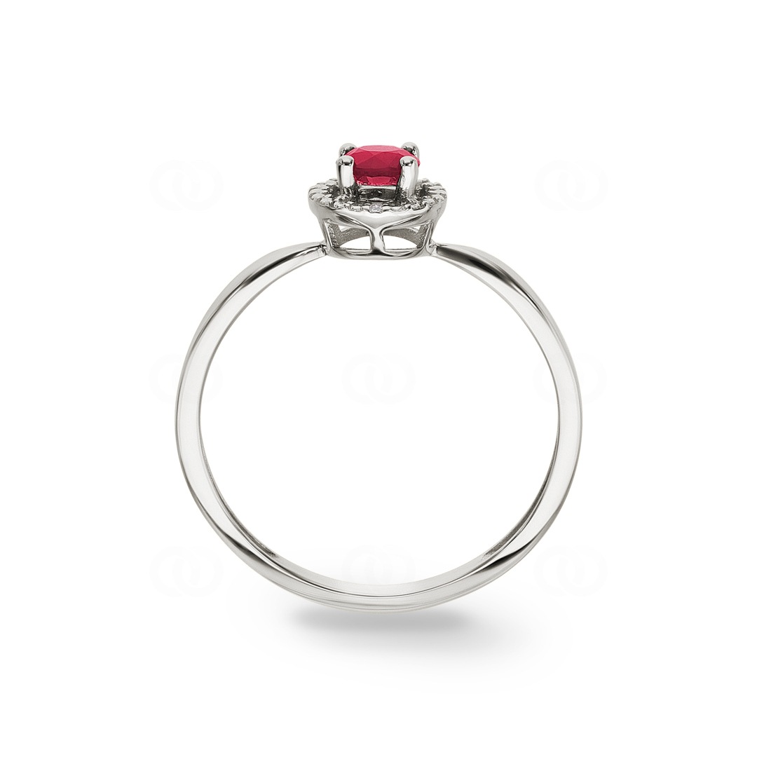 Damenring 750/18 K Weissgold mit Rubin rund & Zirkonia