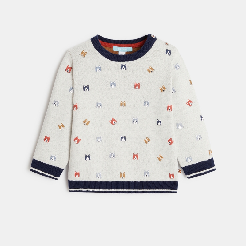 Pull épais maille tricot imprimé animaux gris bébé garçon