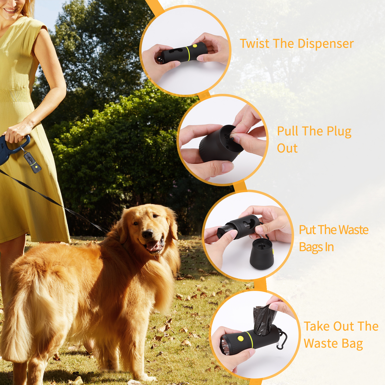 Dispensador de sacos para fezes de cachorro Nobleza com lanterna LED e mosquetão.