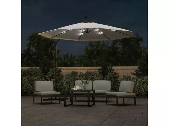 Parasol avec éclairage LED 300cm Poteau en métal Sable