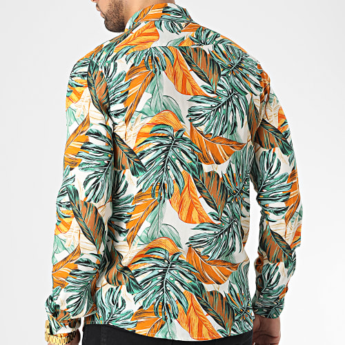 Chemise Manches Longues Floral Blanc Orange Vert