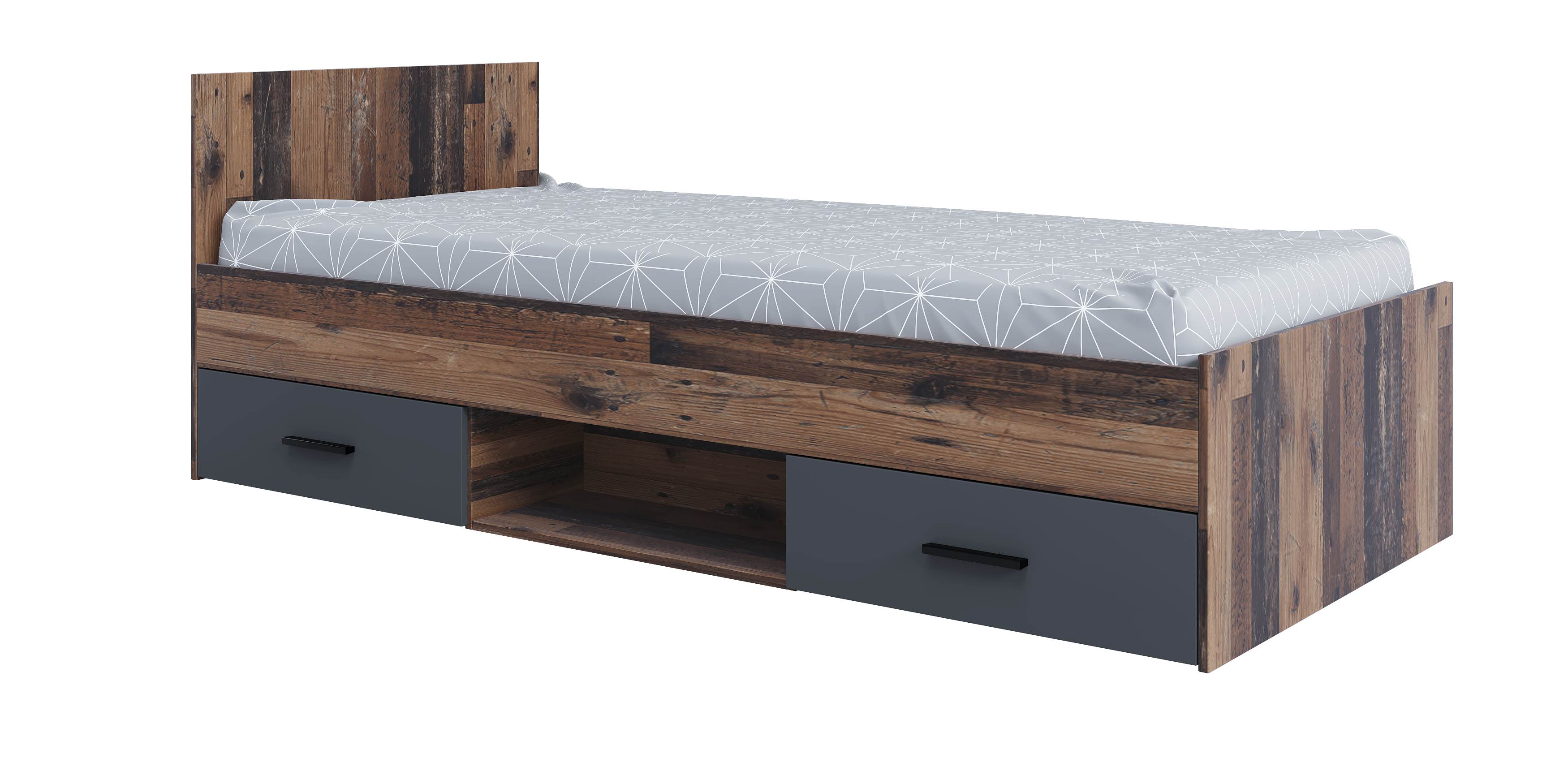 AI-SEN nonjoo-Teen Funktionsbett mit 2 Bettschubladen auf Rollen, mittig offenem Fach, Liegefläche 90 x 200 cm, ohne Lattenrost