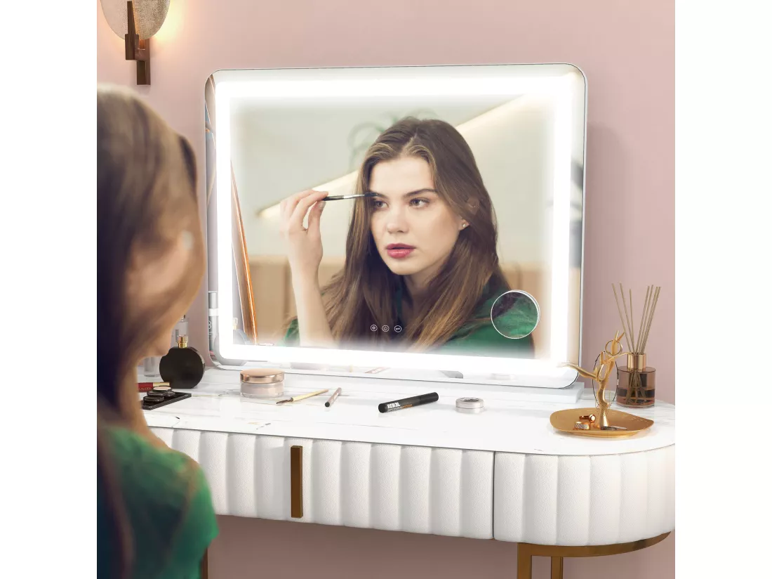 Miroir Lumineux LED tactile intensité 3 modes d'éclairage grossissement 10X charge USB