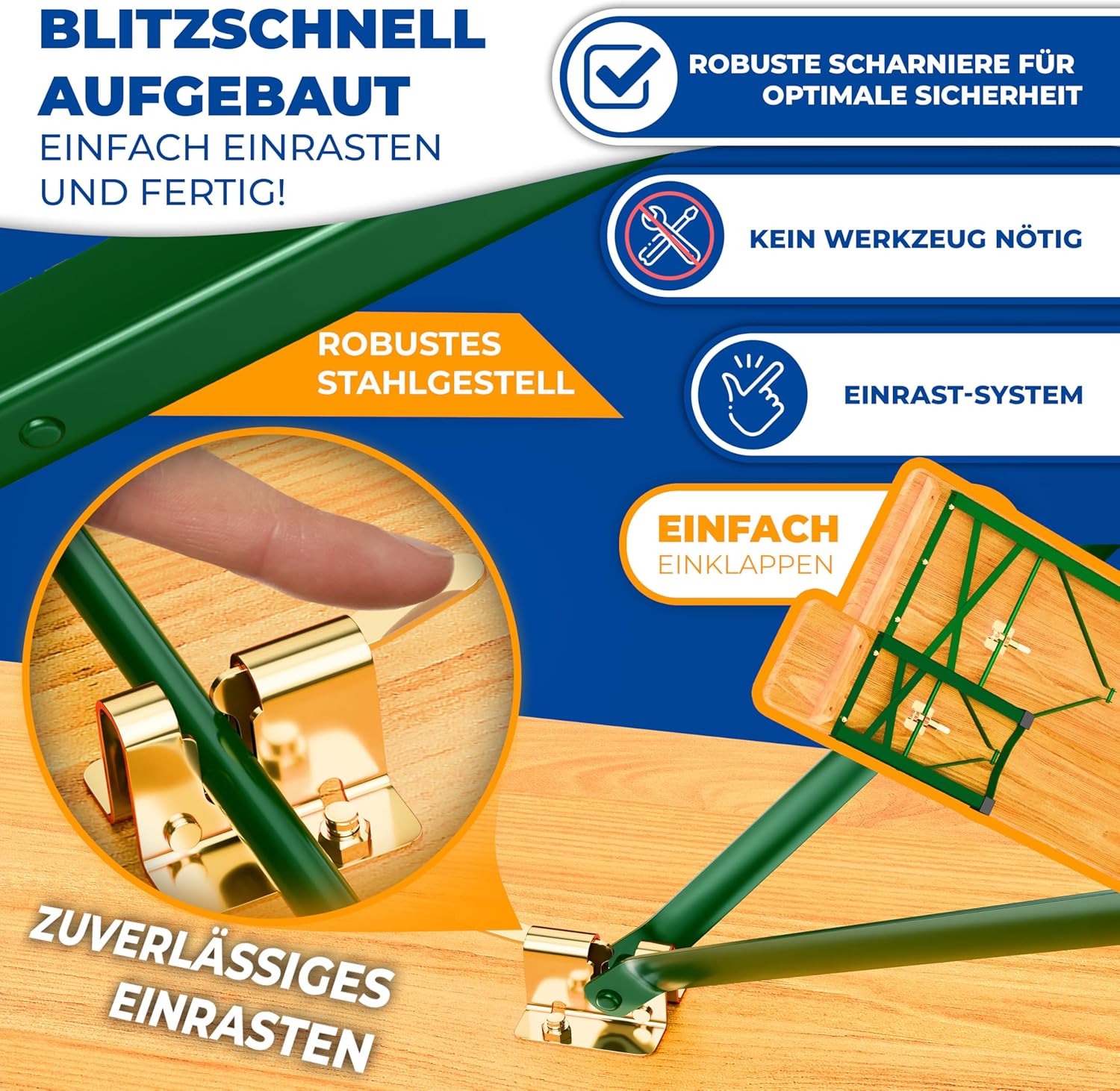 KESSER® Bierzeltgarnitur 3 teilig Gartenmöbel-Set | Klappbar 220 x 50 x 77cm | 2X Bierbänke 1x Biertisch | Festzeltgarnitur Biertisch Stehtisch Sitzgarnitur Holz 16-teiliges Bodenschoner-Set
