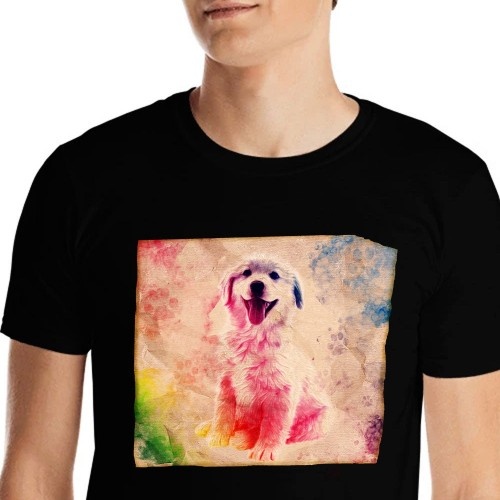 Camiseta masculina Mascochula de lona personalizada com a foto do seu animal de estimação, preta.