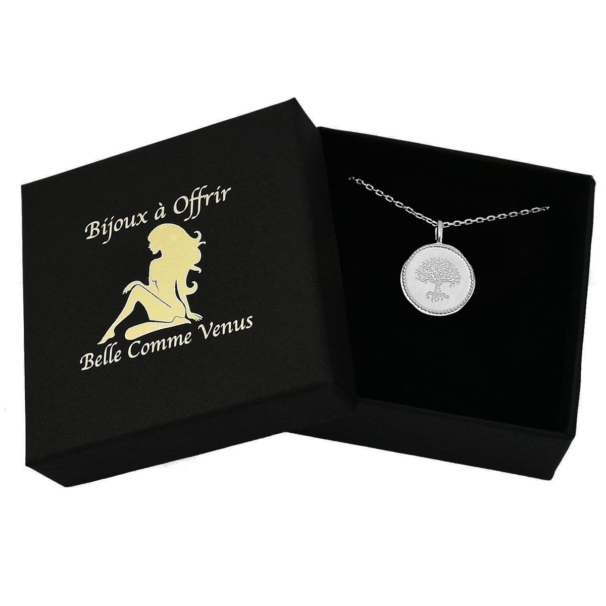 Collier pendentif arbre de vie médaille ronde Argent 925 Rhodié