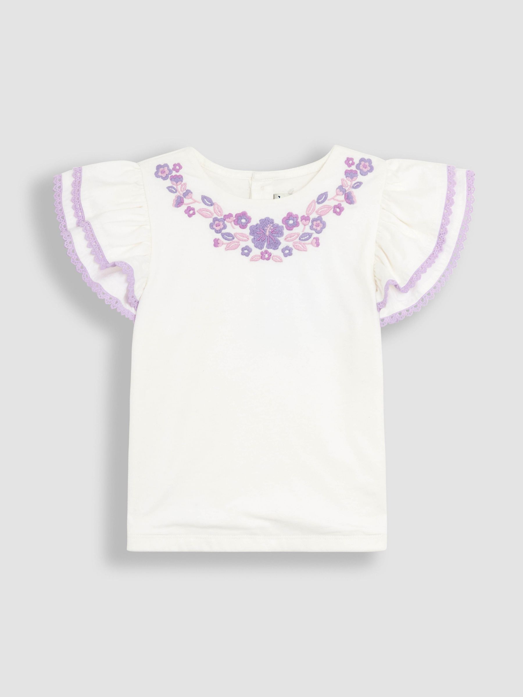 JoJo Maman Bébé - 2-delige set van T-shirt met dubbele ruches op de mouwen en short met borduursel