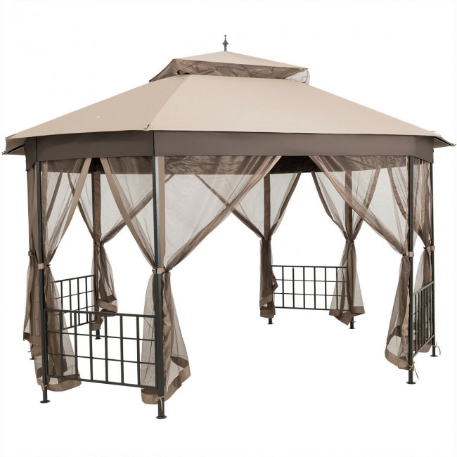Gazebo octogonal para pátio de 3m x 3,6m com tela mosquiteira