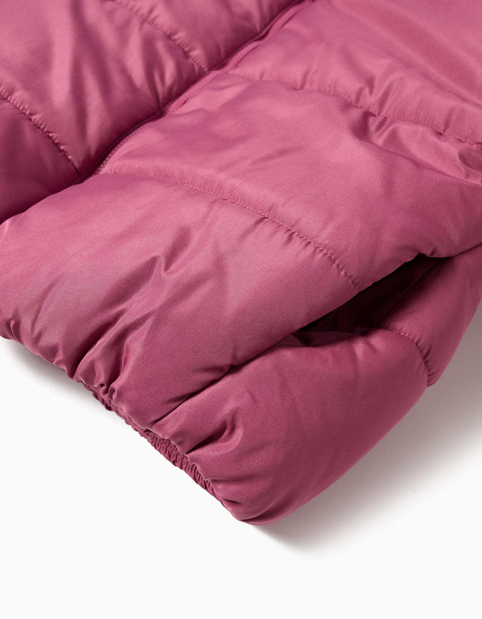 Casaco Acolchoado Capuz, Menina, Rosa Escuro