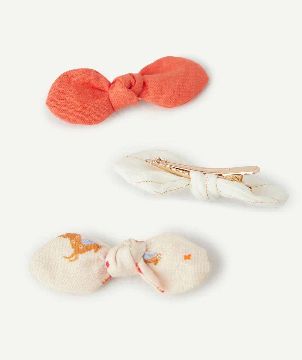 LOT DE 3 BARRETTES FILLE ROUGE BLANCHE ET IMPRIMÉE