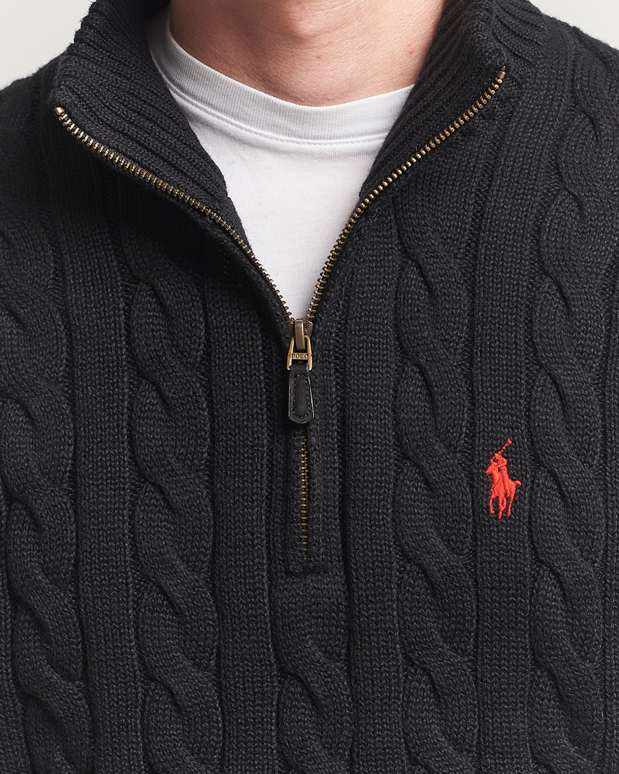 Polo Ralph Lauren Cotton Cable Half Zip Polo Black