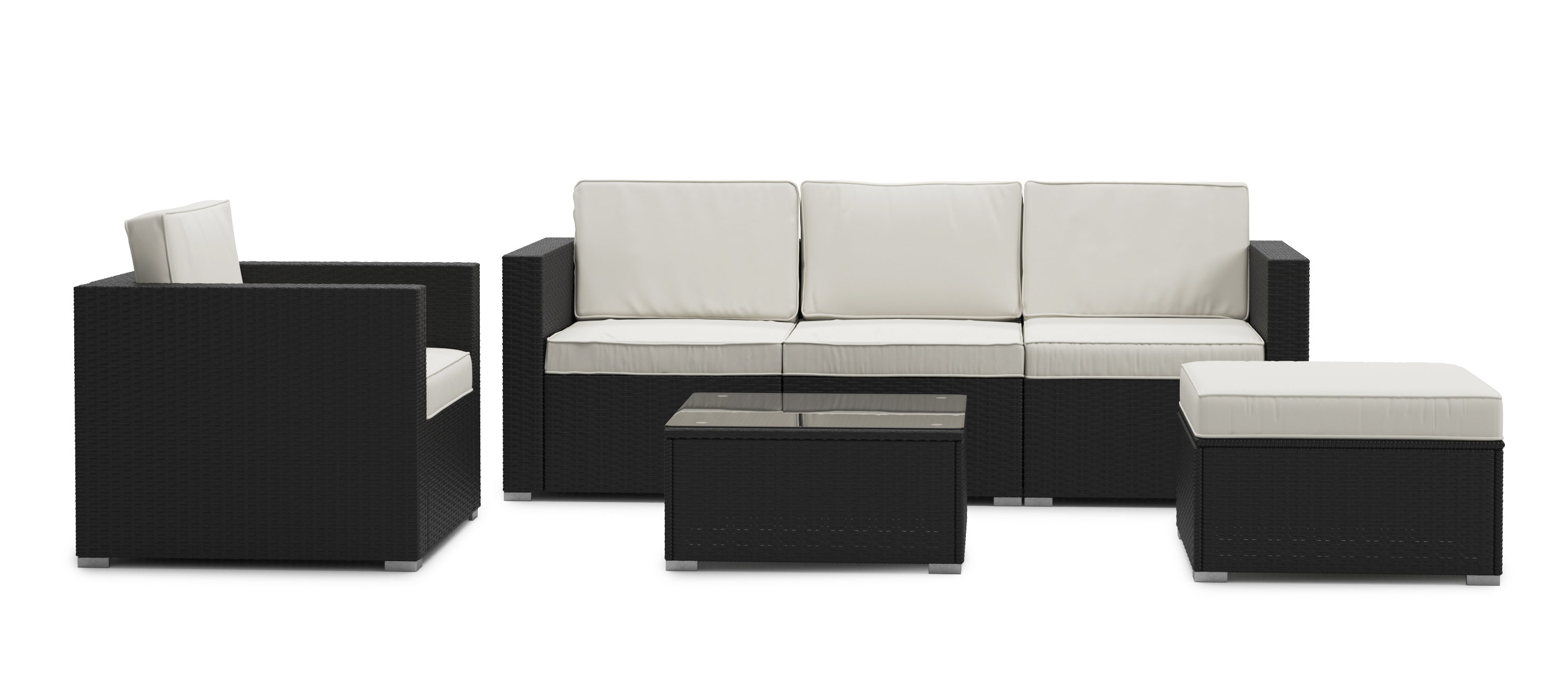 Rattanlounge KAPSTADT schwarz/beige