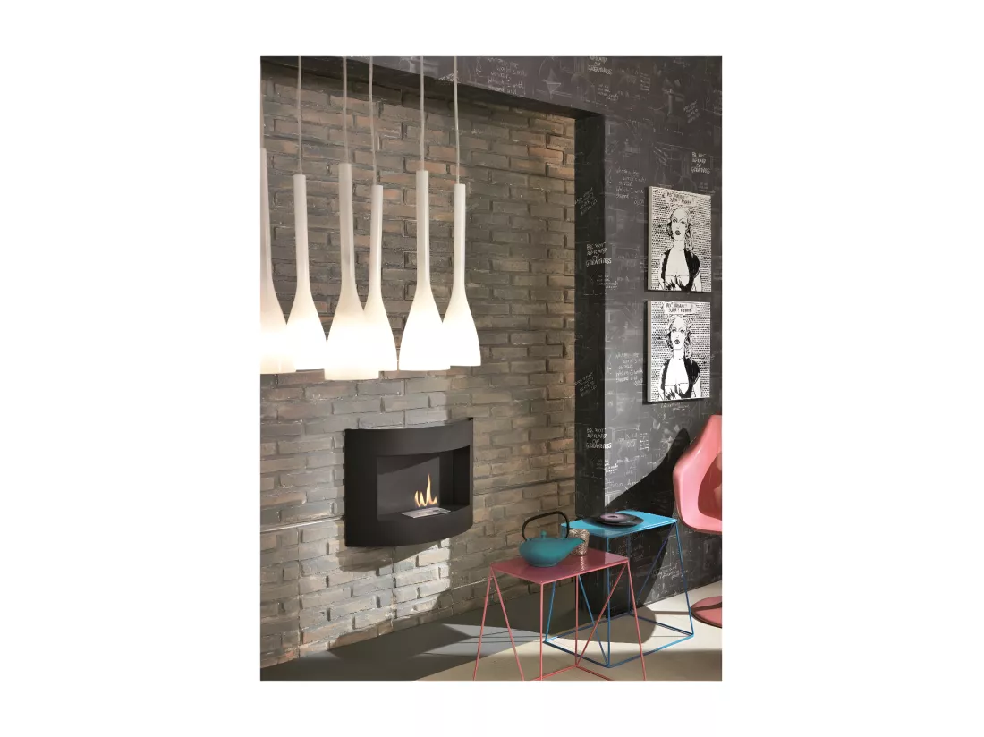 Cheminée bio bioéthanol murale design noire 63 x 15,5 xh 45 cm