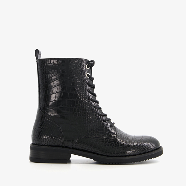 Blue Box dames veterboots met slangenprint zwart