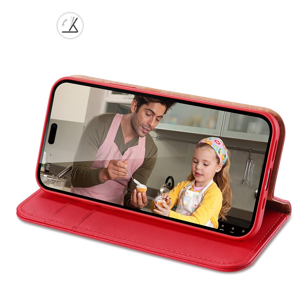 iPhone 14 Pro Max Flip Wallet Cover Echtleder Tasche (RFID Schutz) - Rot