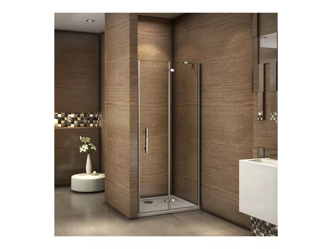 Paroi de douche pivotante 90x185cm en 6mm verre sécurité anticalcaire, installation en niche