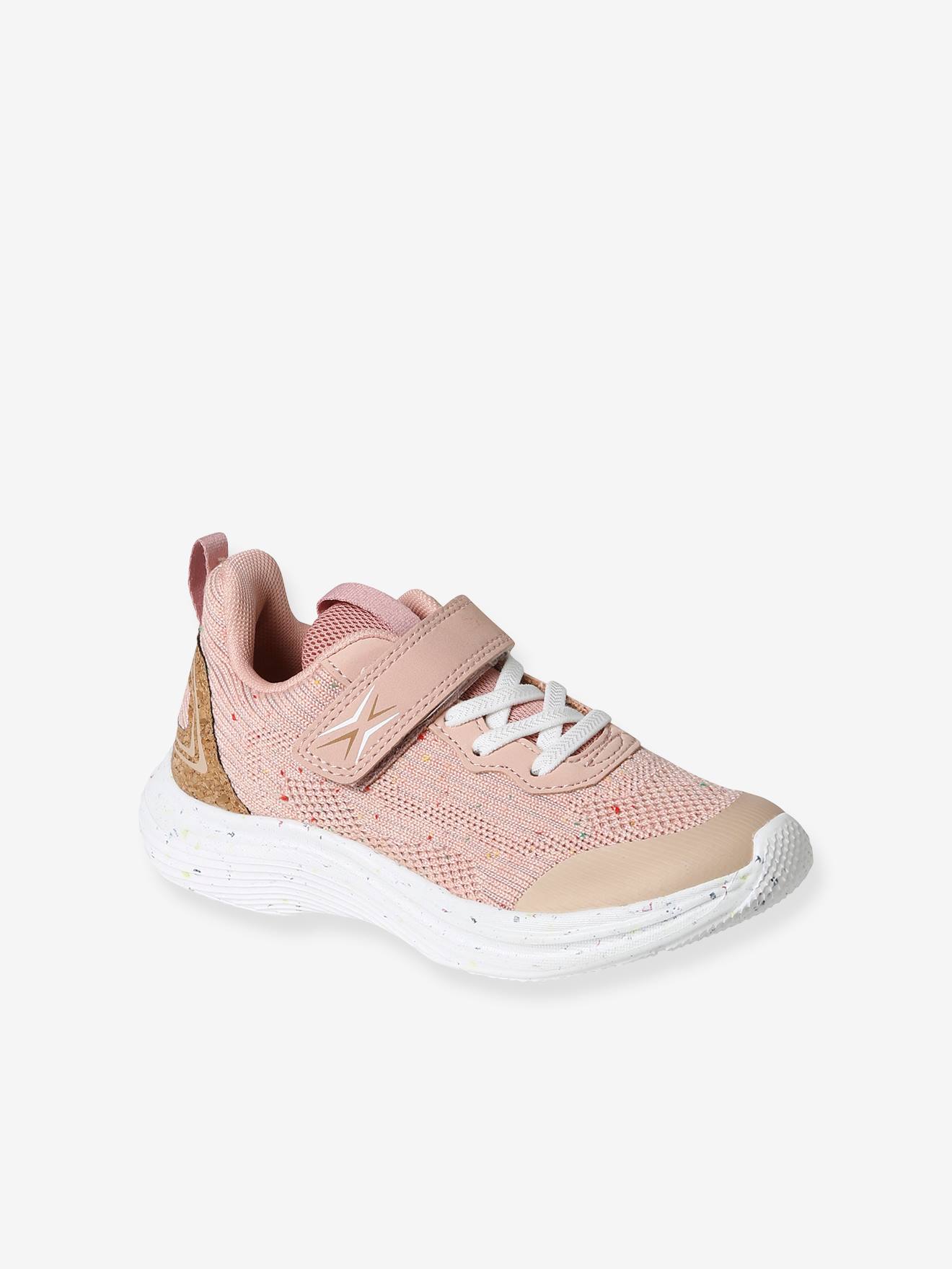 Tênis rosa leves com cadarço e fecho de velcro para meninas.