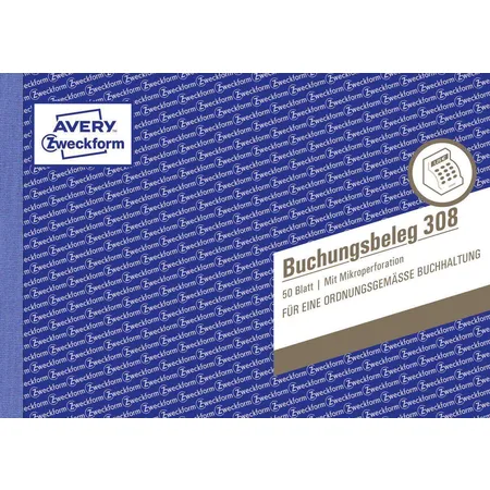 Avery Zweckform 308 Buchungsbeleg, A5 quer, 50 Originale, 50 Blatt