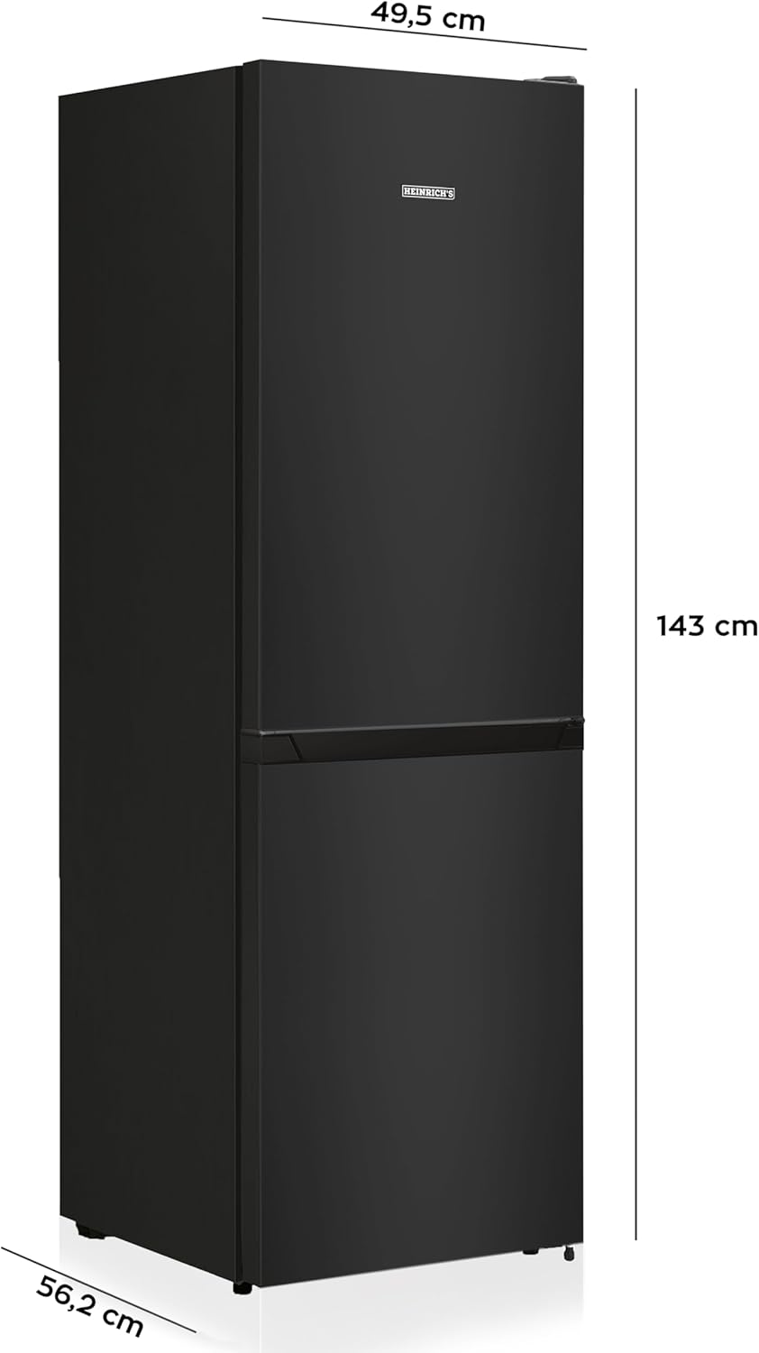 Heinrich´s Kühlgefrierkombination 175Liter, XXL, kühlschrank mit gefrierfach, Kühlvolumen 122L, Gefrierfach 53L, leise 39dB,große Tiefkühlboxen, 7 Temperaturstufen (Energieklasse E, Schwarz)