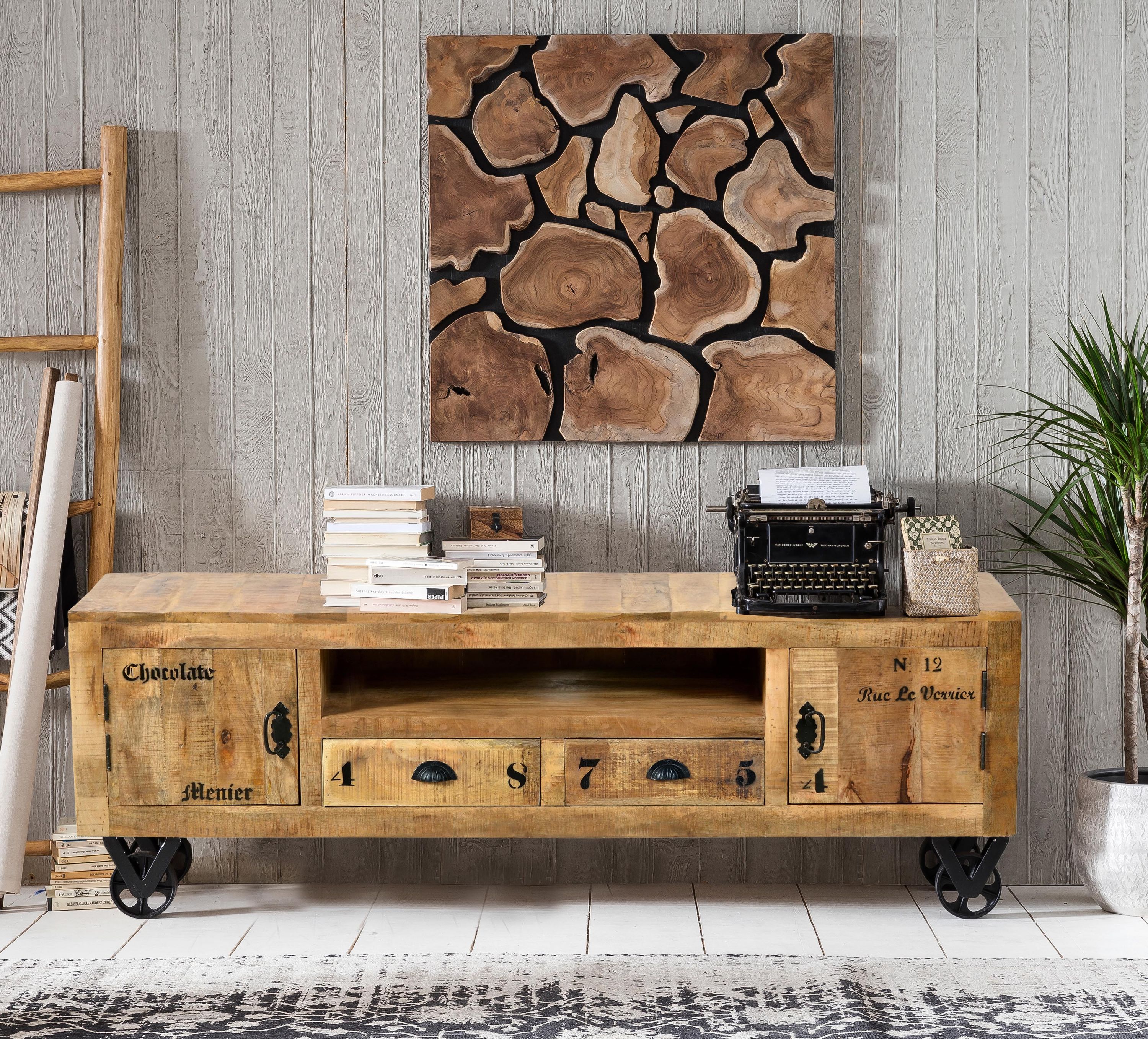 Lowboard Mangoholz Kommode Sideboard TV Fernseher Hifi Wohnzimmer Schrank